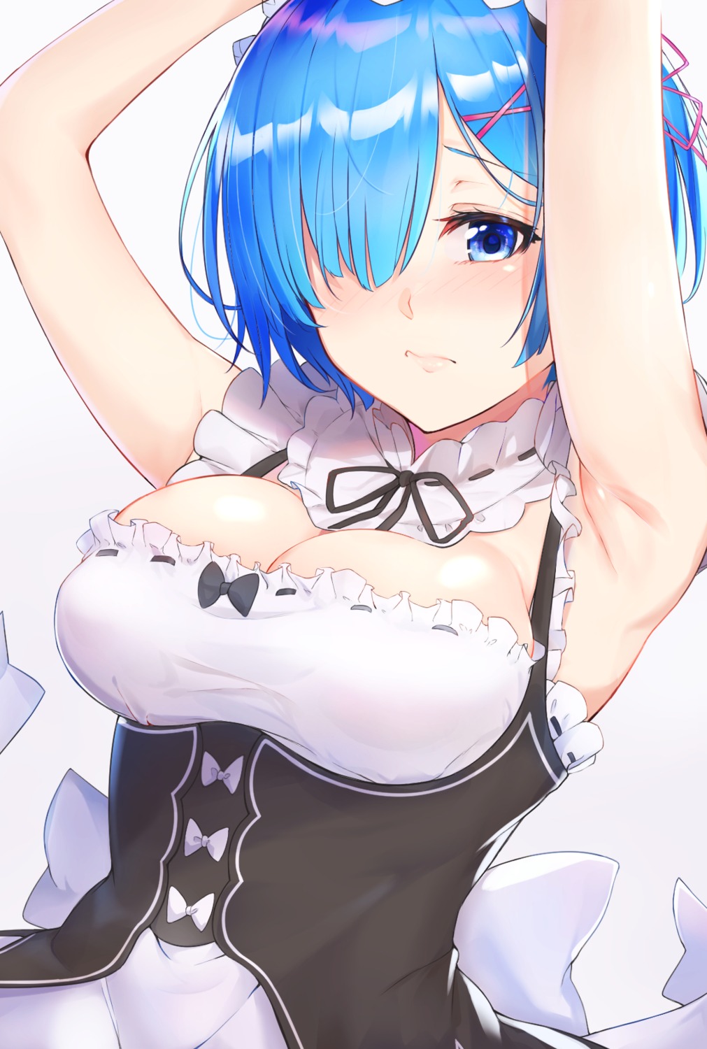 cleavage maid re_zero_kara_hajimeru_isekai_seikatsu rem_(re_zero) shimon_(31426784)