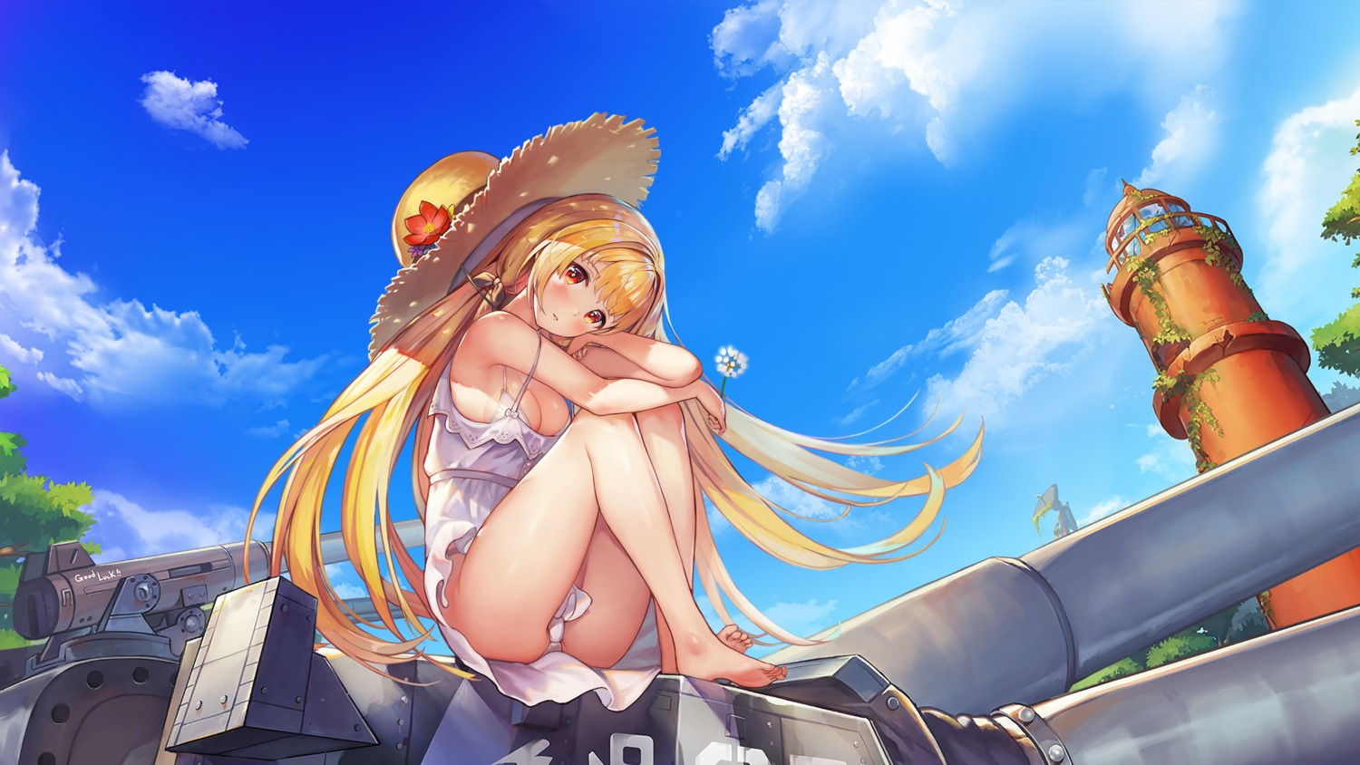 bra cleavage dress feet last_origin paintale pantsu sirene_(last_origin) skirt_lift summer_dress wallpaper