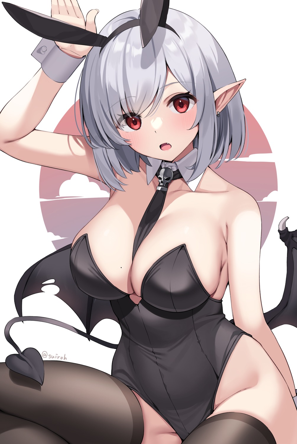 animal_ears bunny_ears bunny_girl no_bra pointy_ears suiroh tail thighhighs wings