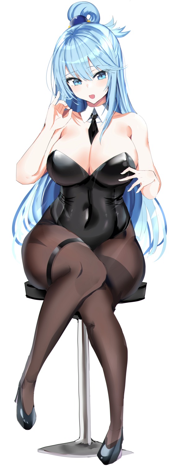 aqua_(konosuba) bunny_girl garter hanasaka_houcha heels kono_subarashii_sekai_ni_shukufuku_wo! no_bra pantyhose