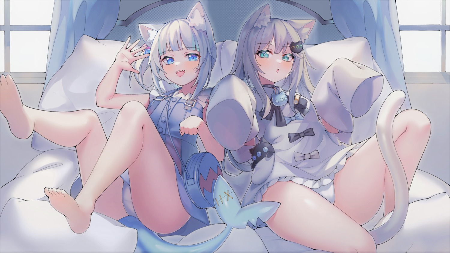 animal_ears dress feet gawr_gura hololive hololive_english loli nekomimi pantsu tail togami_(tobysou526)