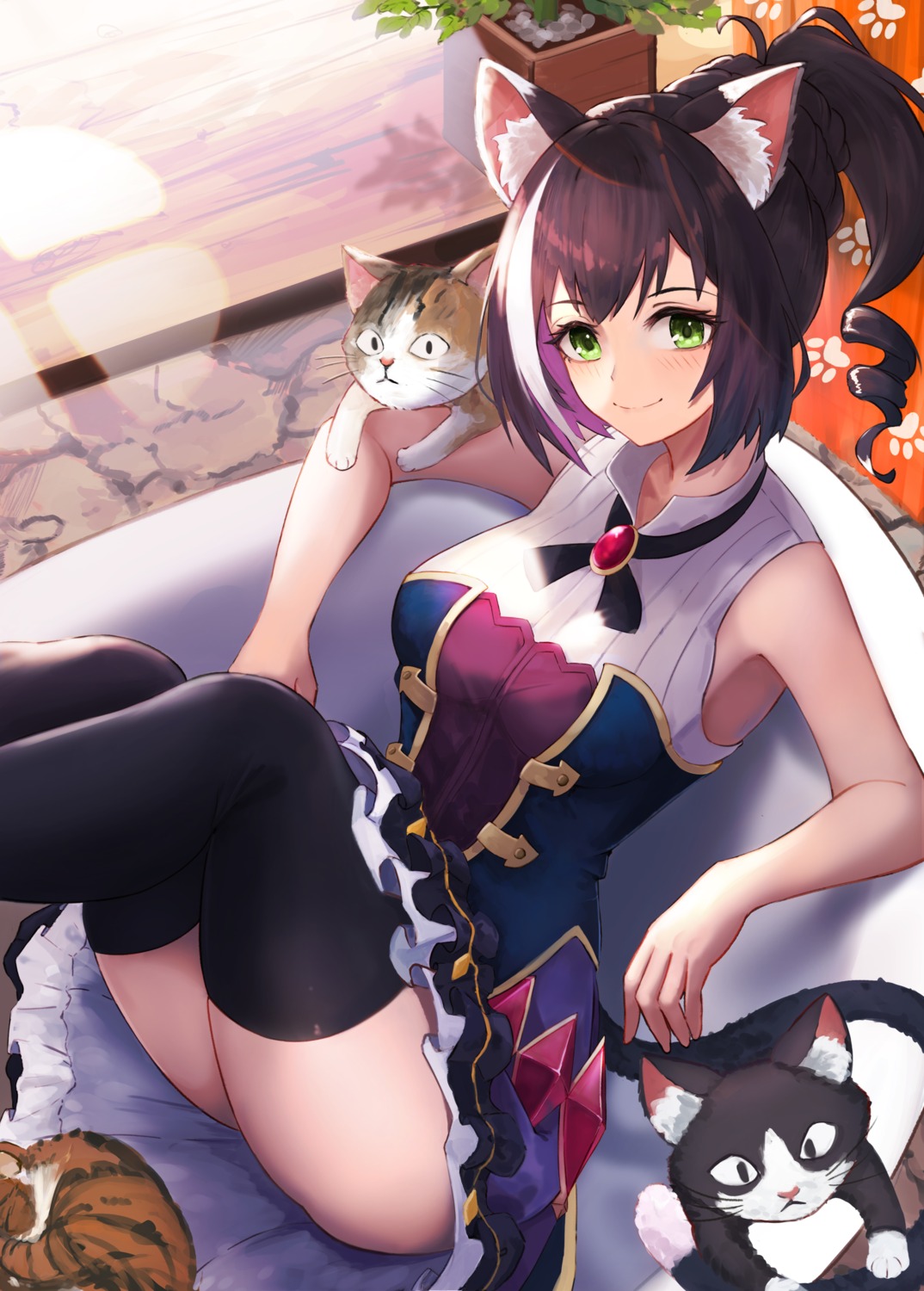 animal_ears karyl_(princess_connect) kuguiema neko nekomimi princess_connect princess_connect!_re:dive skirt_lift tail thighhighs