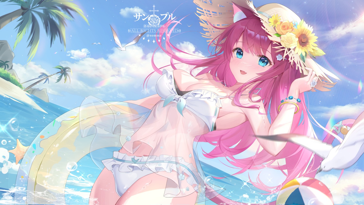 animal_ears bikini nekomimi see_through somna swimsuits tail wet