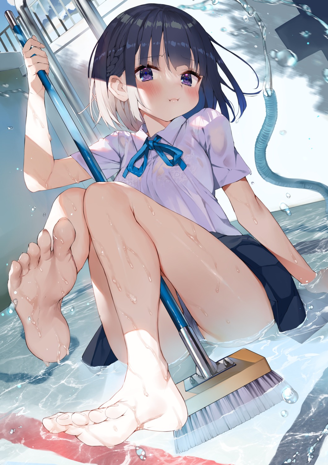 bra cameltoe feet gaou_(matsulatte) okada_ayaka pantsu see_through seifuku skirt_lift wet wet_clothes