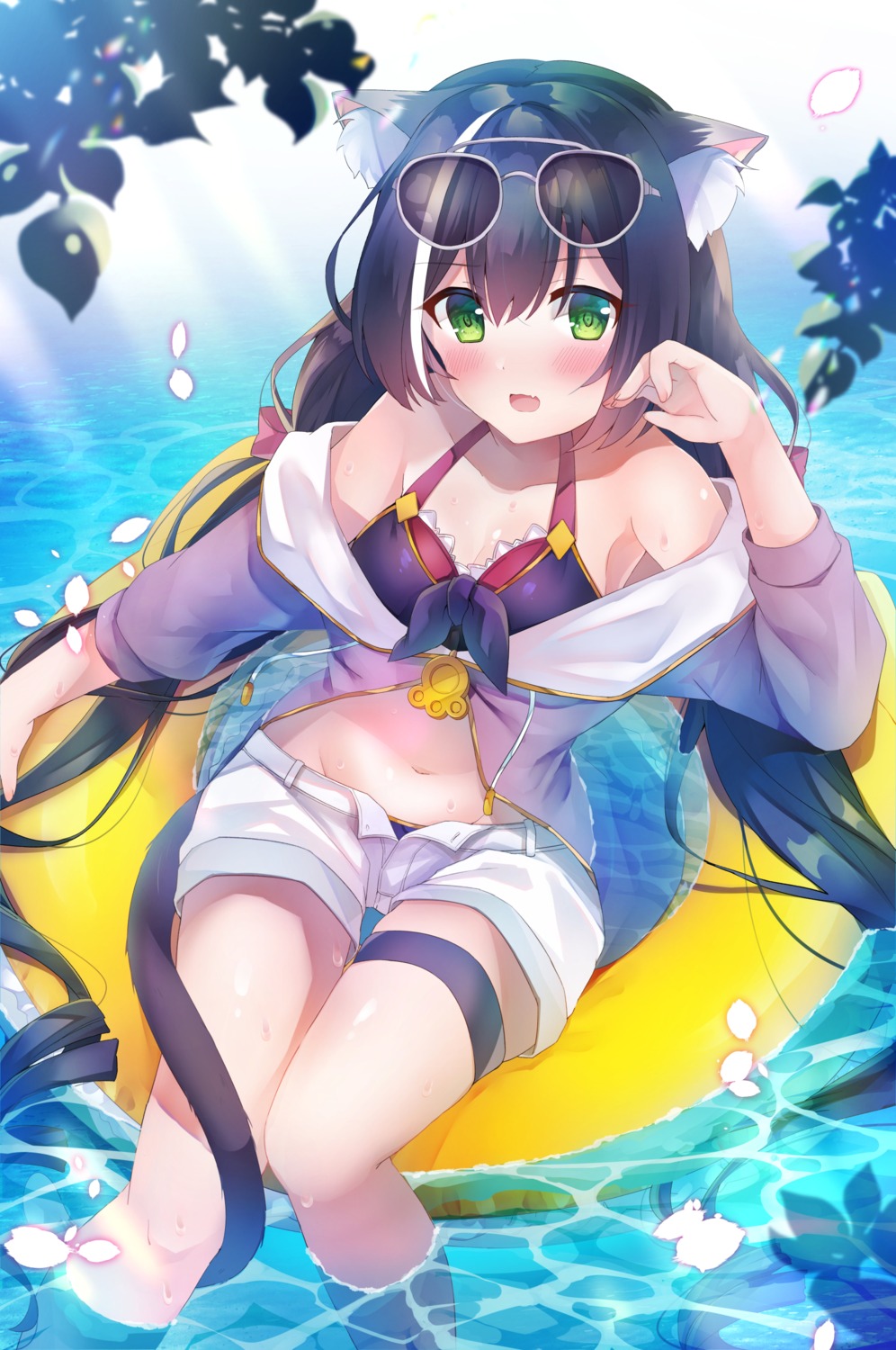 animal_ears bikini garter karyl_(princess_connect) megane nanahachi nekomimi open_shirt princess_connect princess_connect!_re:dive swimsuits tail wet