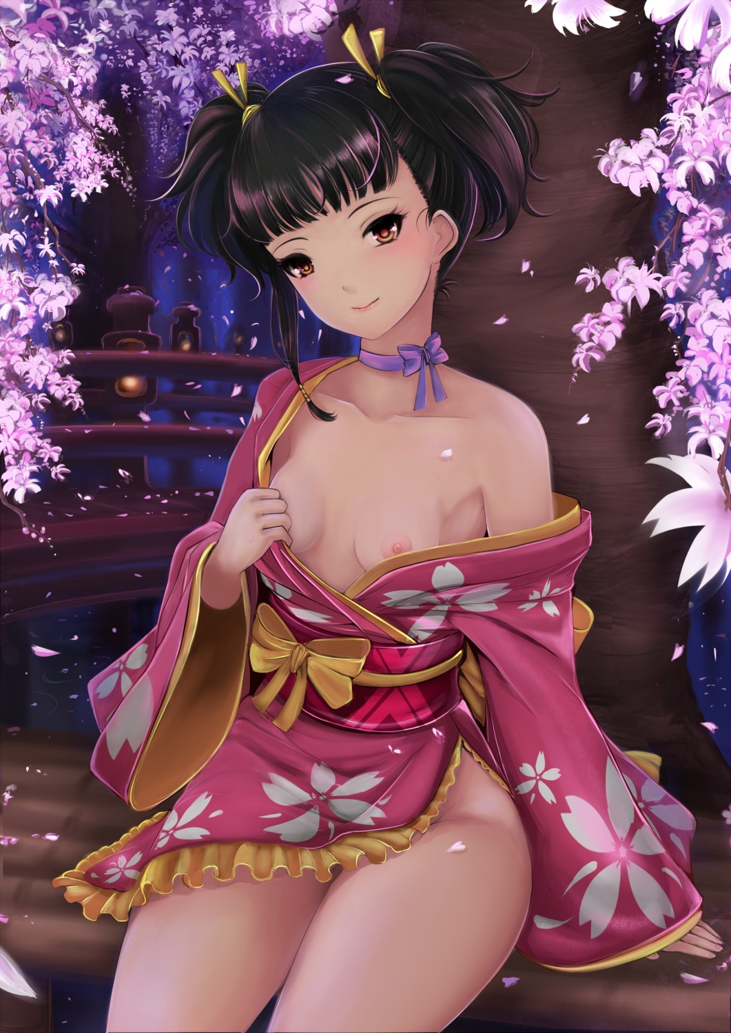 breasts kimono koutetsujou_no_kabaneri mumei nipples no_bra nonoririn nopan open_shirt undressing