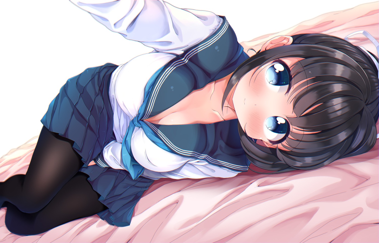 cleavage megane no_bra pantyhose seifuku takahero