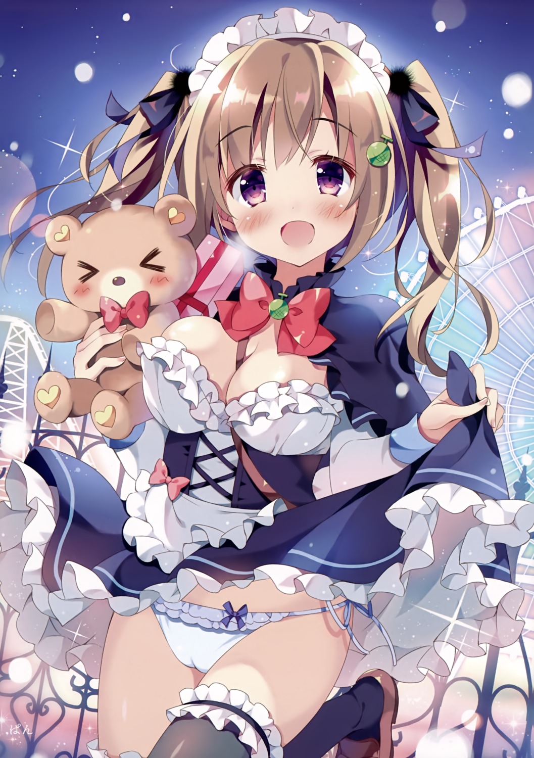 cameltoe cleavage garter heels maid pan pantsu skirt_lift string_panties thighhighs