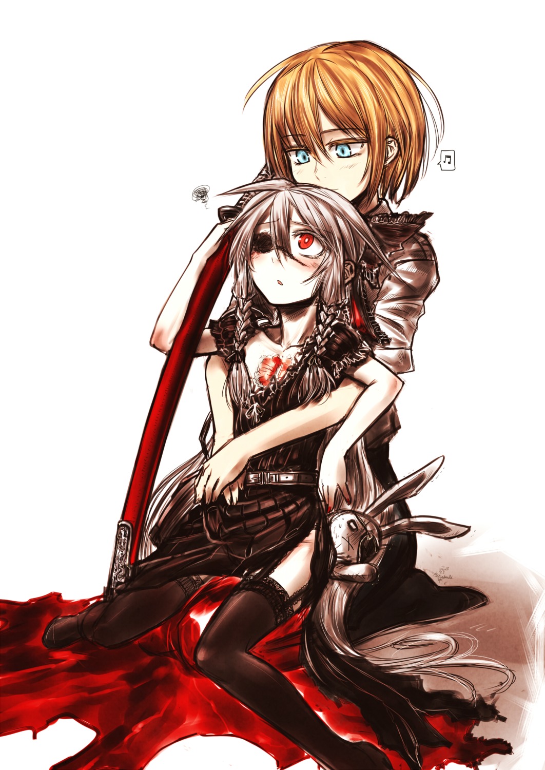 blood dress gothic_lolita guro kotoba_noriaki lolita_fashion stockings sword thighhighs