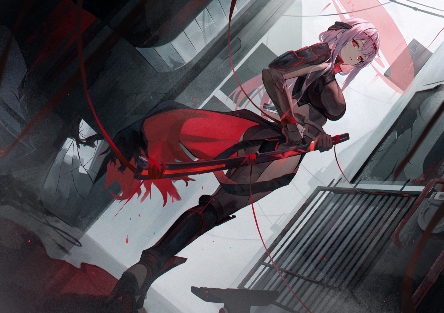 armor ass blood bodysuit goddess_of_victory:_nikke heels hyonee scarlet_(nikke) sword torn_clothes