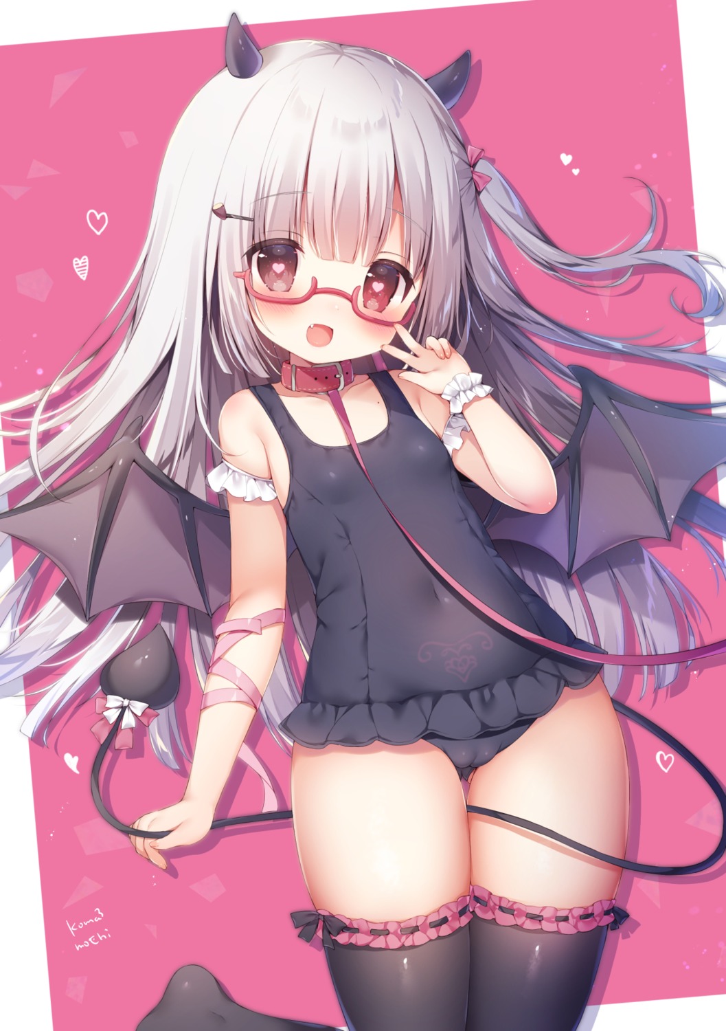 cameltoe horns loli megane momozu_komamochi swimsuits tail thighhighs wings