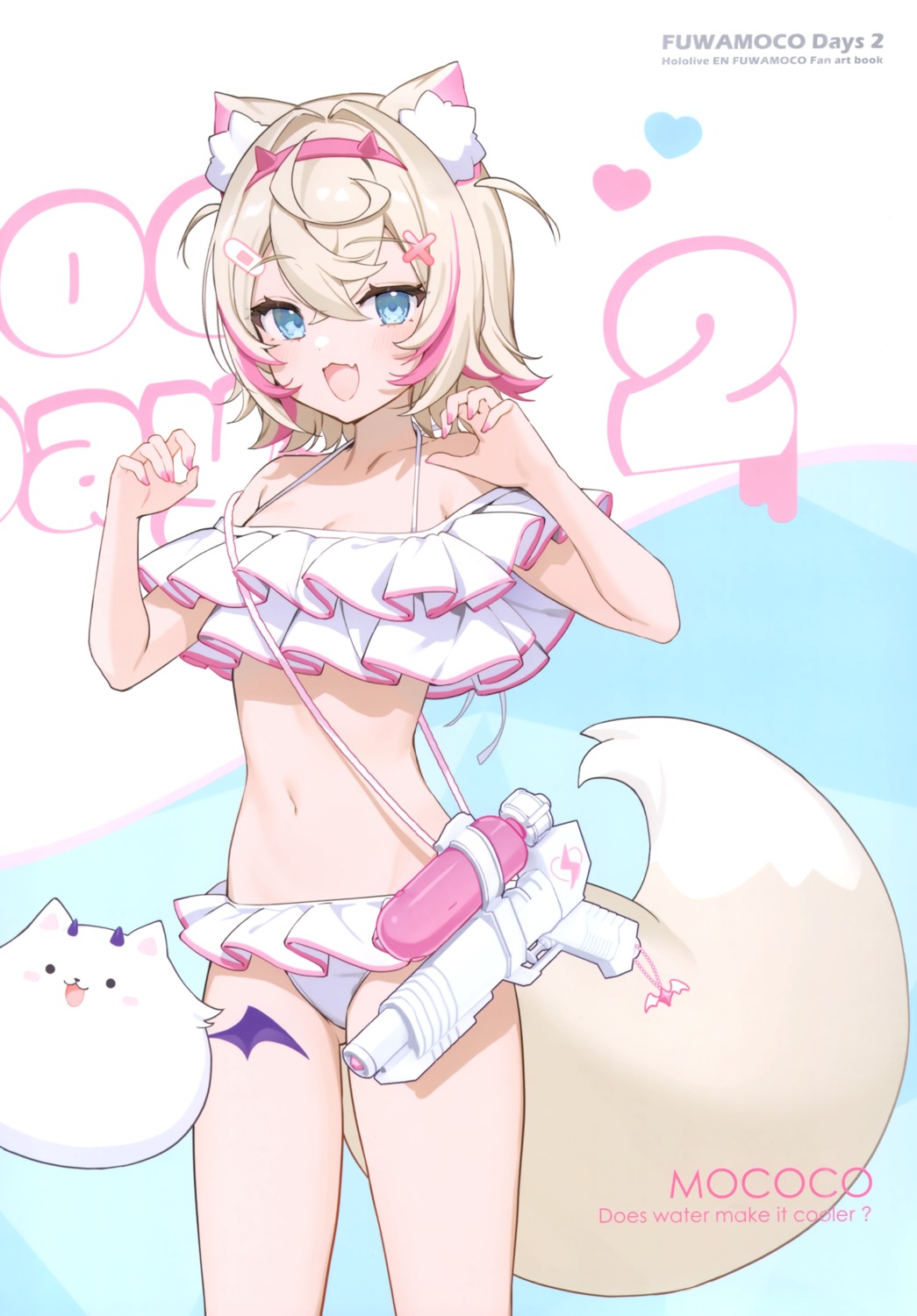 animal_ears bandaid bikini gun hololive hololive_english icomochi ikomochi inumimi mococo_abyssgard swimsuits tail