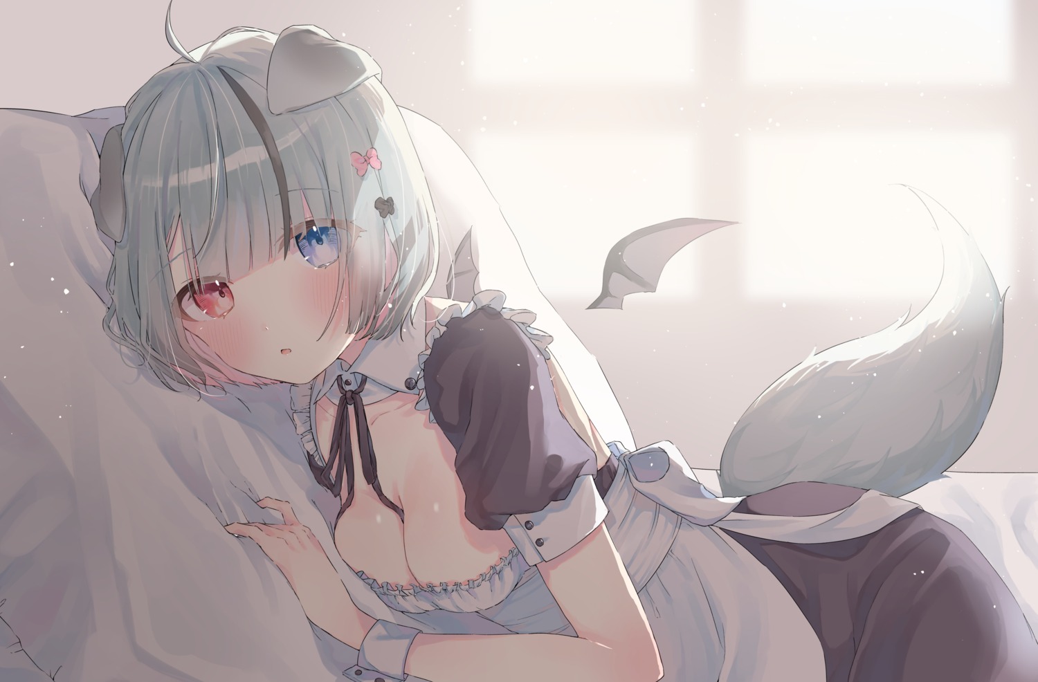 animal_ears heterochromia maid no_bra riri_(ri0177) tail