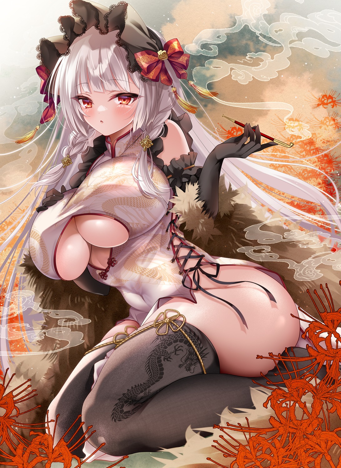 akatsuki_(aktk511) chinadress no_bra nopan smoking thighhighs