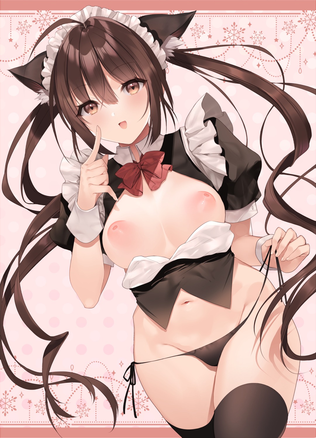 animal_ears breasts kurumi_moka maid nipples no_bra pantsu string_panties thighhighs undressing