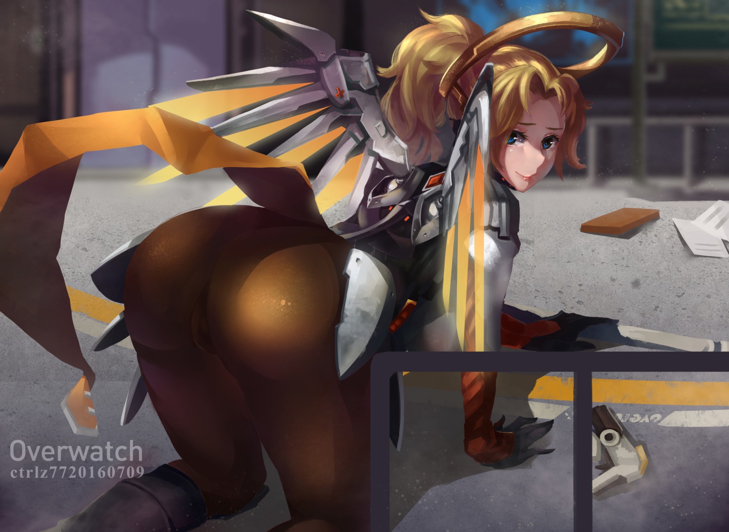 ass bodysuit cameltoe ctrlz77 mercy_(overwatch) overwatch pantyhose wings