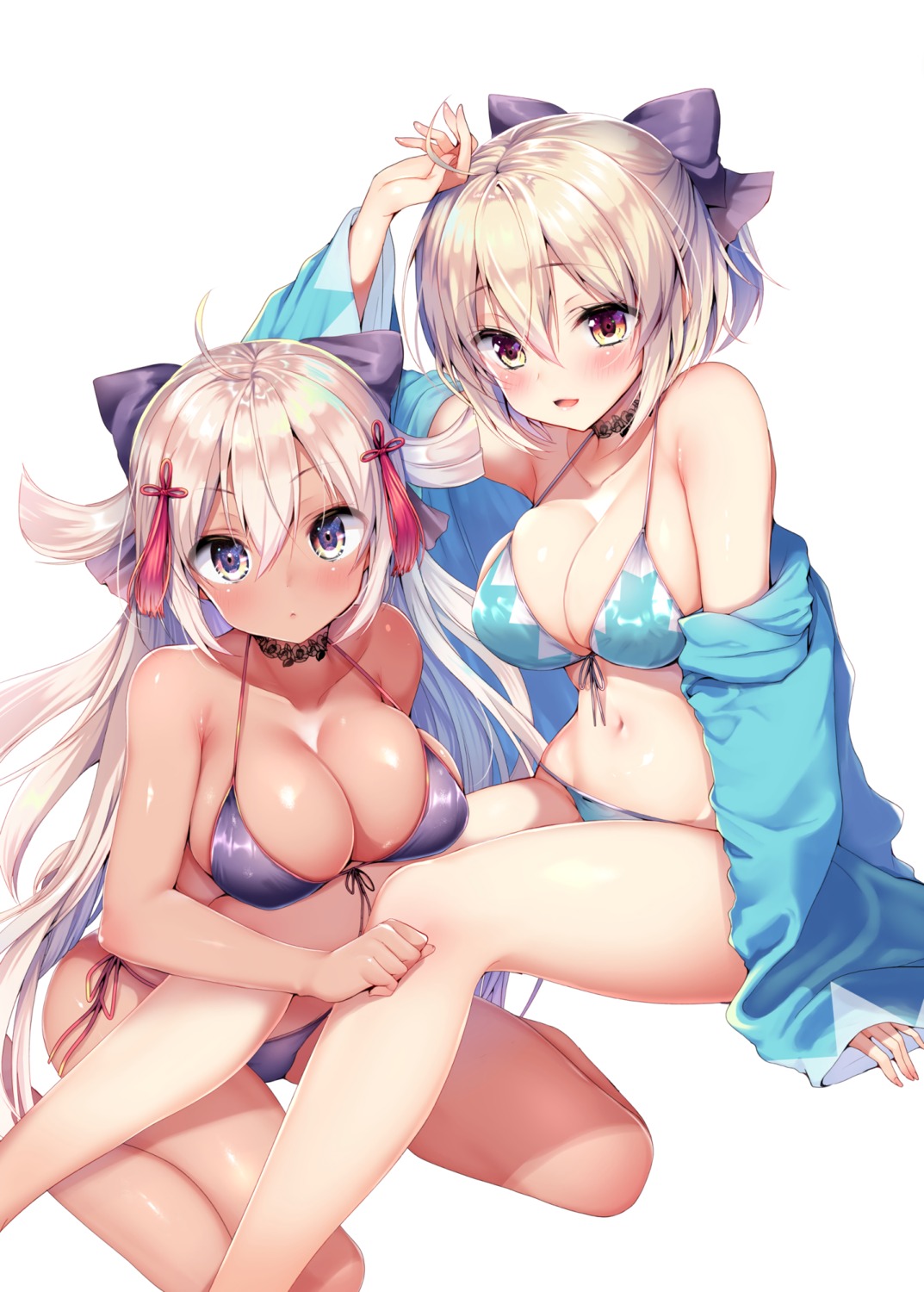 ayuma_sayu bikini cleavage fate/grand_order okita_souji_(alter)_(fate) okita_souji_(fate) open_shirt swimsuits