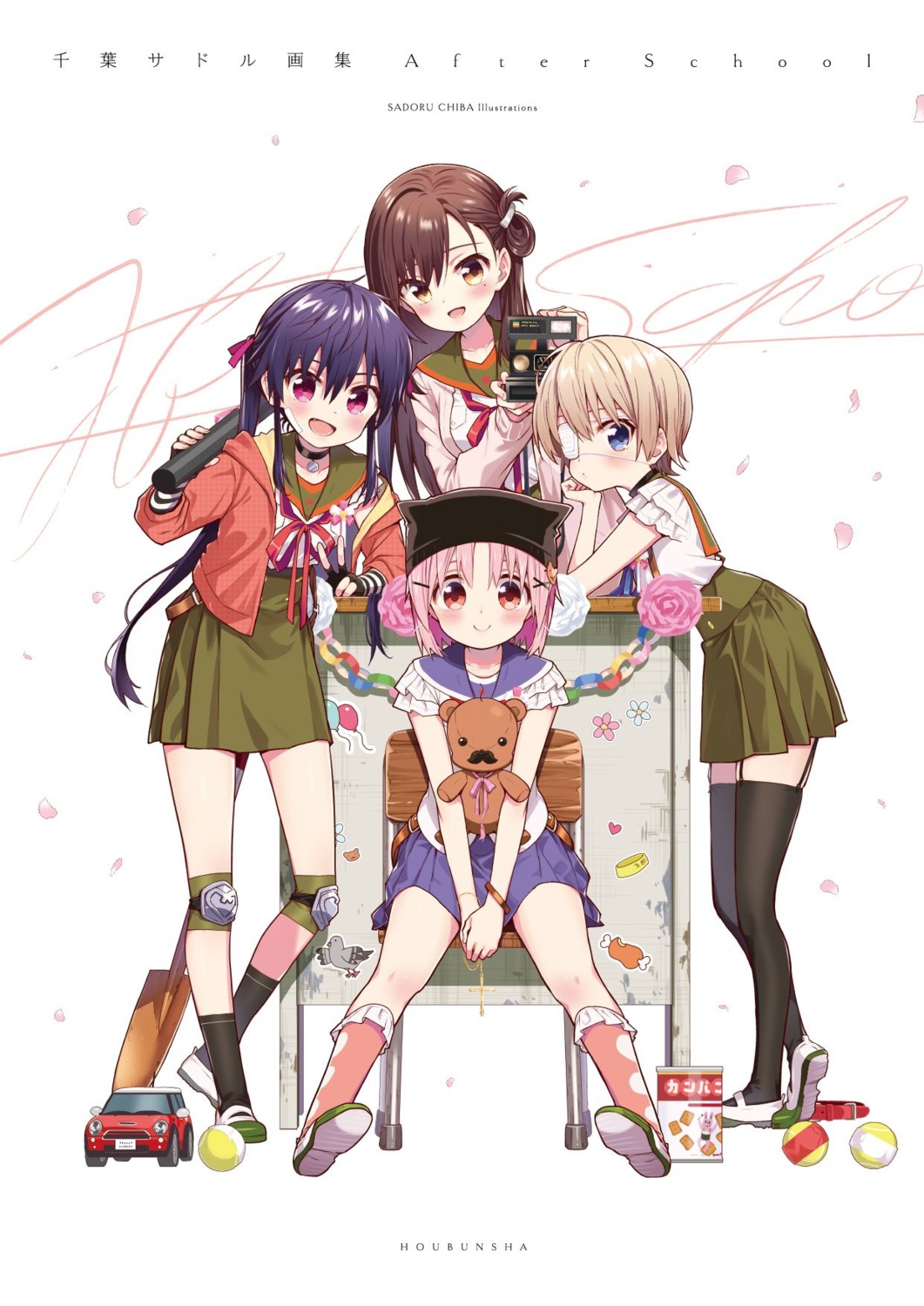 chiba_sadoru ebisuzawa_kurumi eyepatch gakkou_gurashi! naoki_miki seifuku stockings sweater takeya_yuki thighhighs wakasa_yuuri