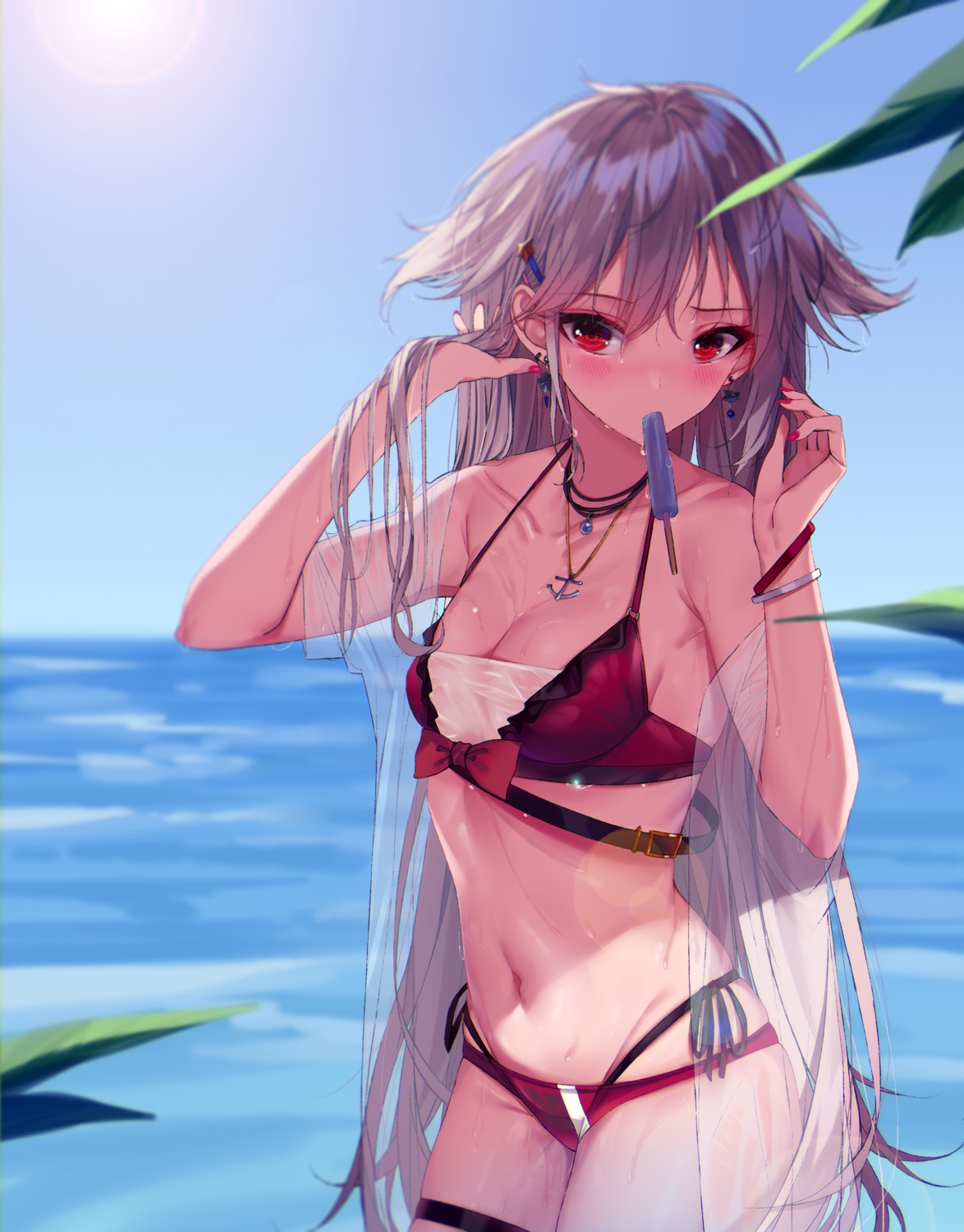 azur_lane bikini garter montpelier_(azur_lane) open_shirt see_through shokuyou_koori swimsuits