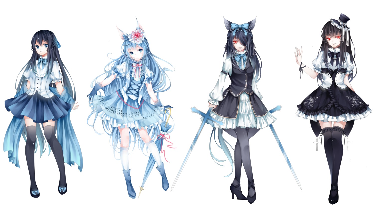 animal_ears character_design dress eyepatch gothic_lolita lolita_fashion nekomimi pantyhose stari sword thighhighs