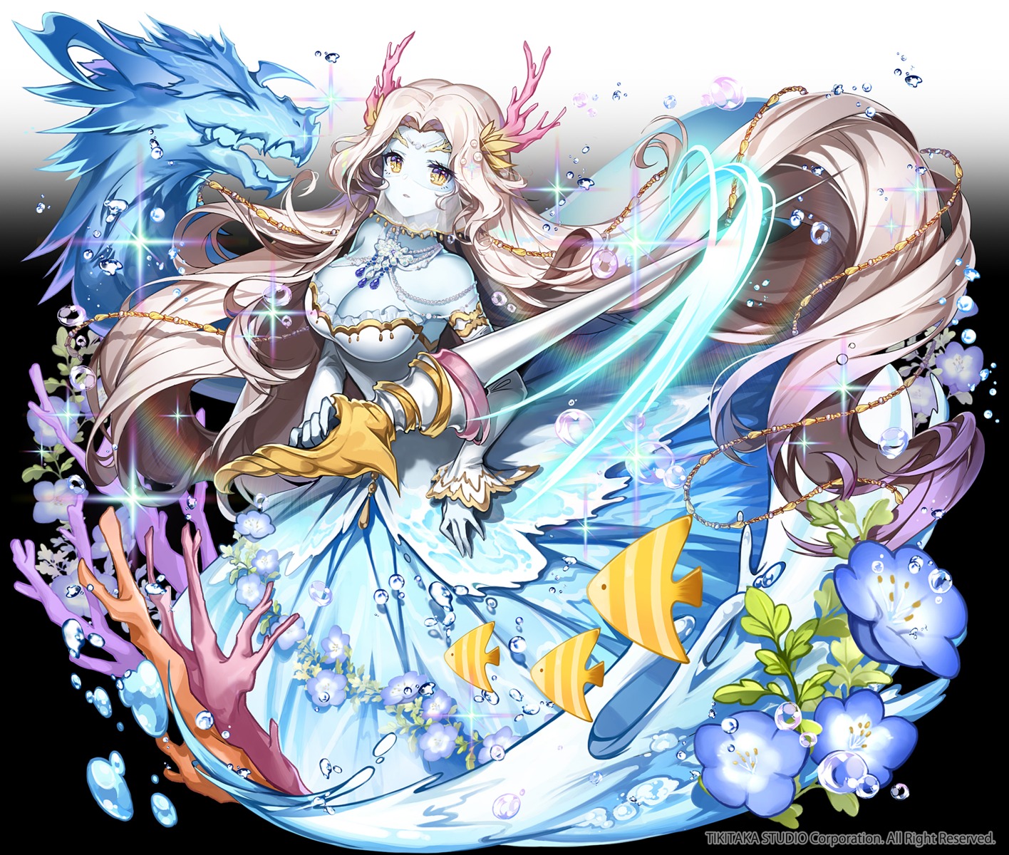 apple_caramel cleavage dress horns weapon wings