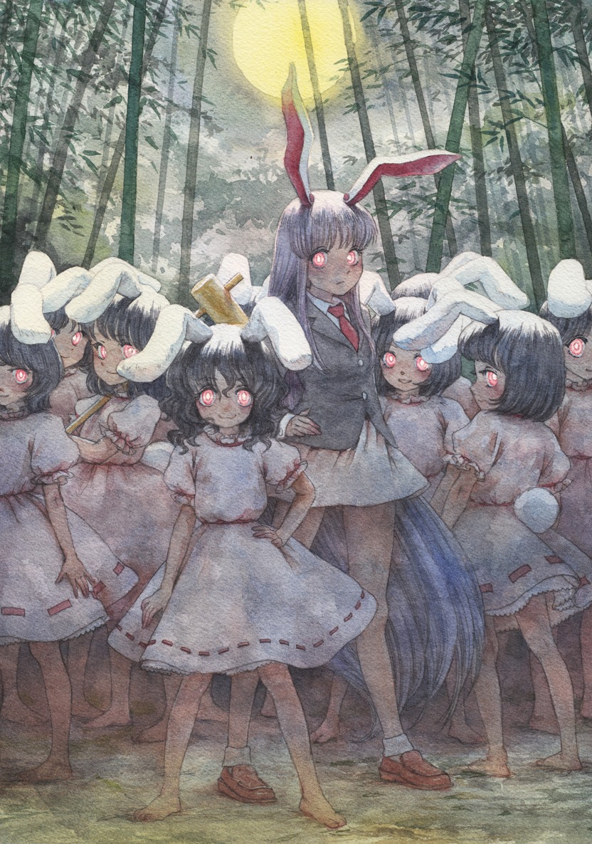 animal_ears bunny_ears dress inaba_tewi misawa_hiroshi reisen_udongein_inaba tail touhou