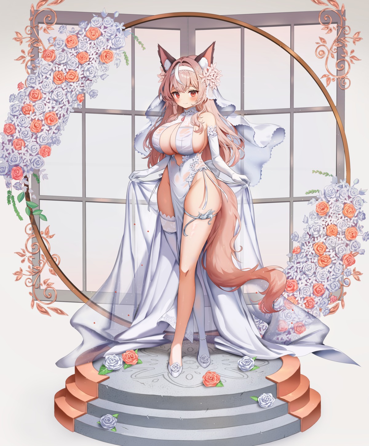 animal_ears arme_(cgsy7484) dress garter no_bra see_through sia_(piiru) tail thighhighs