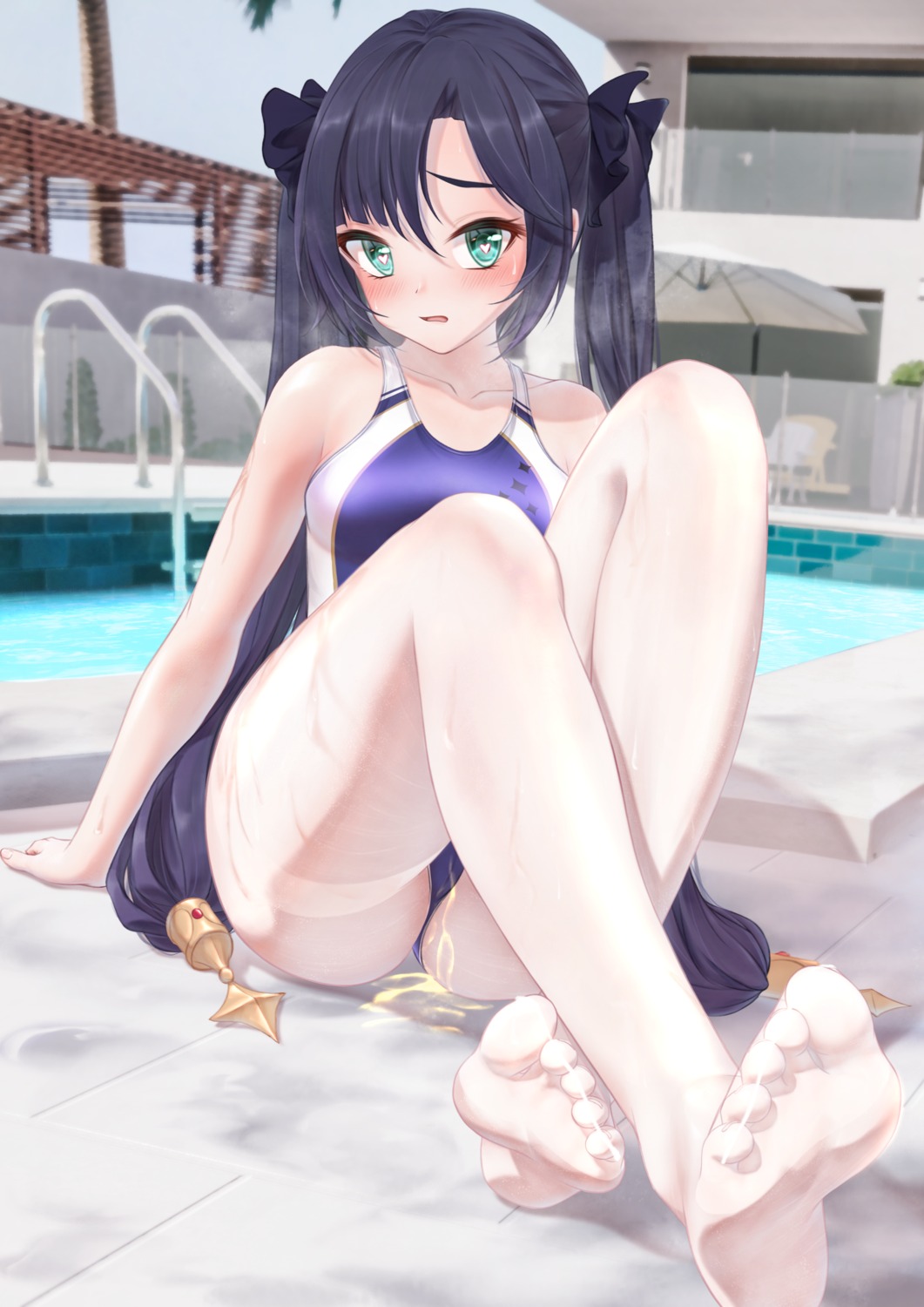 bae.c feet genshin_impact mona_megistus pantyhose pee swimsuits