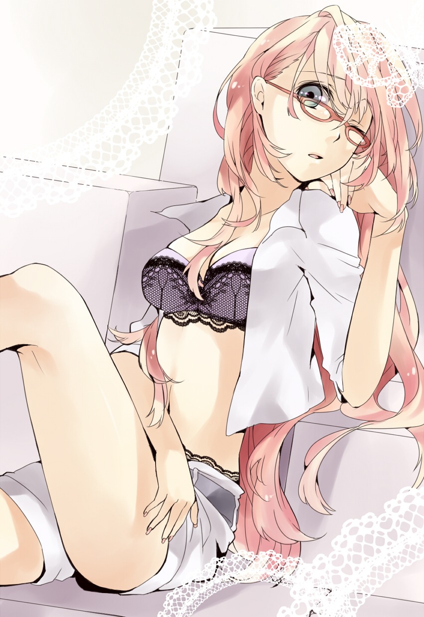 bra buuta megane megurine_luka open_shirt vocaloid