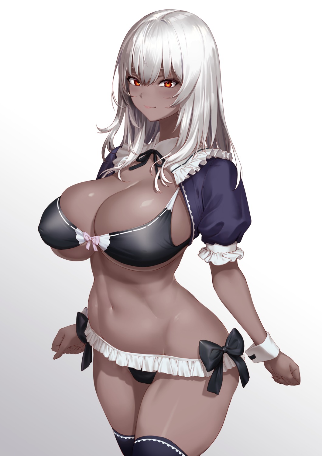 bikini effort_star erect_nipples maid swimsuits thighhighs