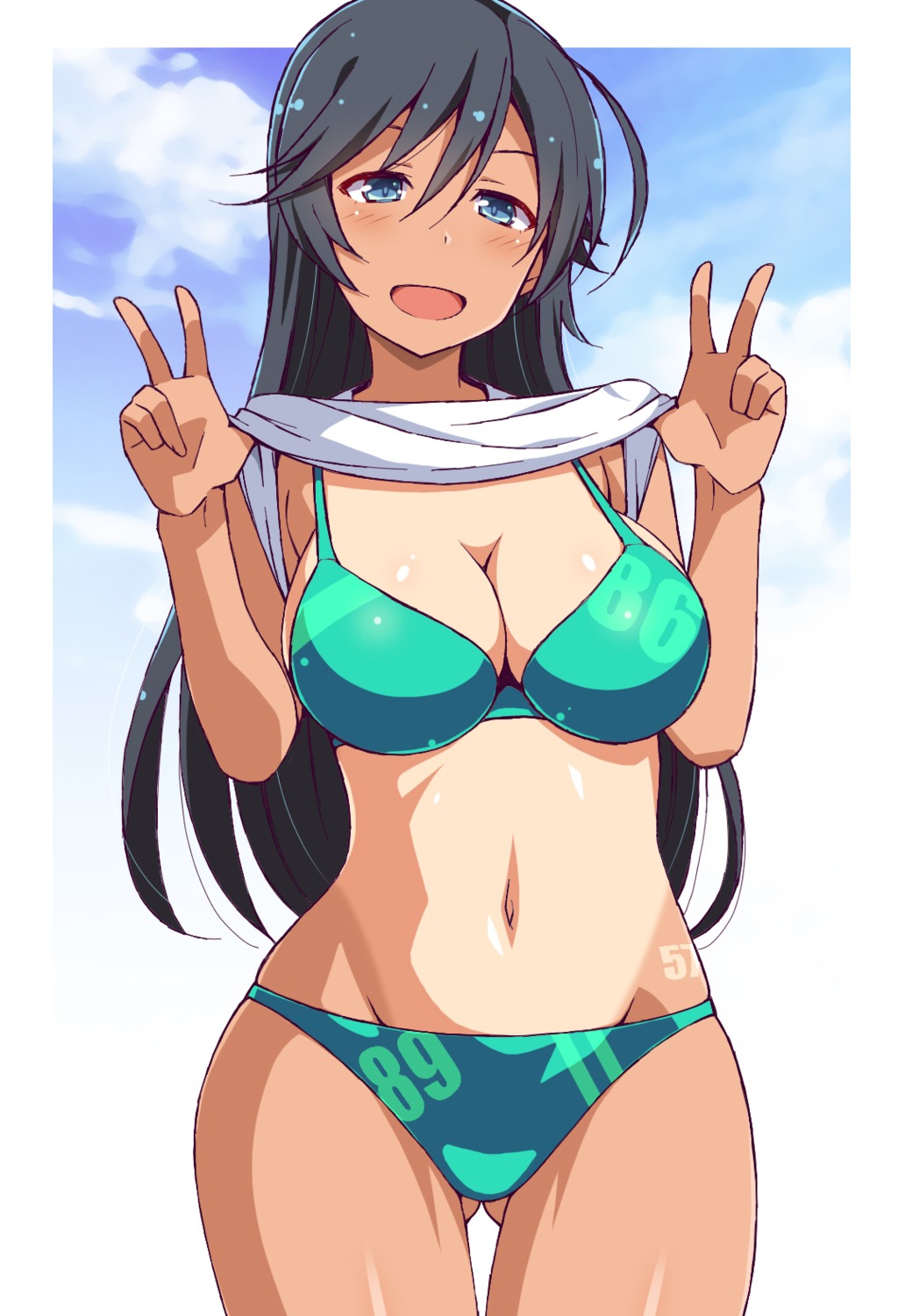 astroguy2 bikini cleavage girls_und_panzer isuzu_hana shirt_lift swimsuits