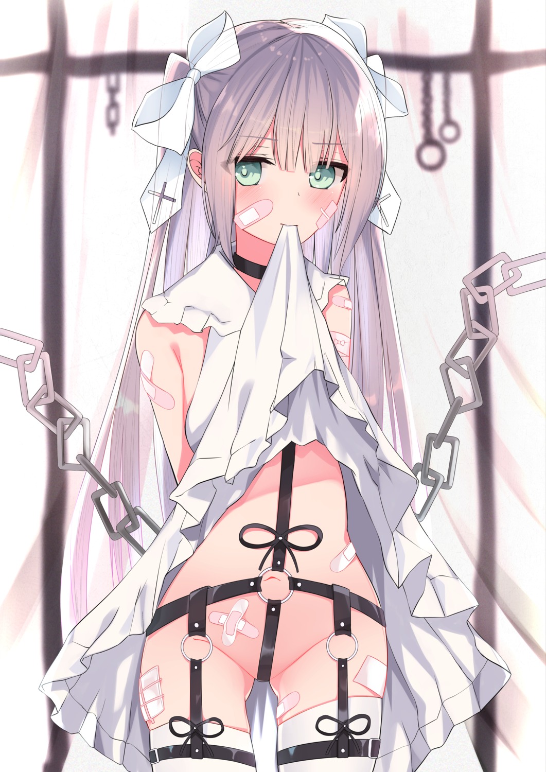 bandaid bondage dau4a dress garter_belt loli nopan skirt_lift stockings thighhighs