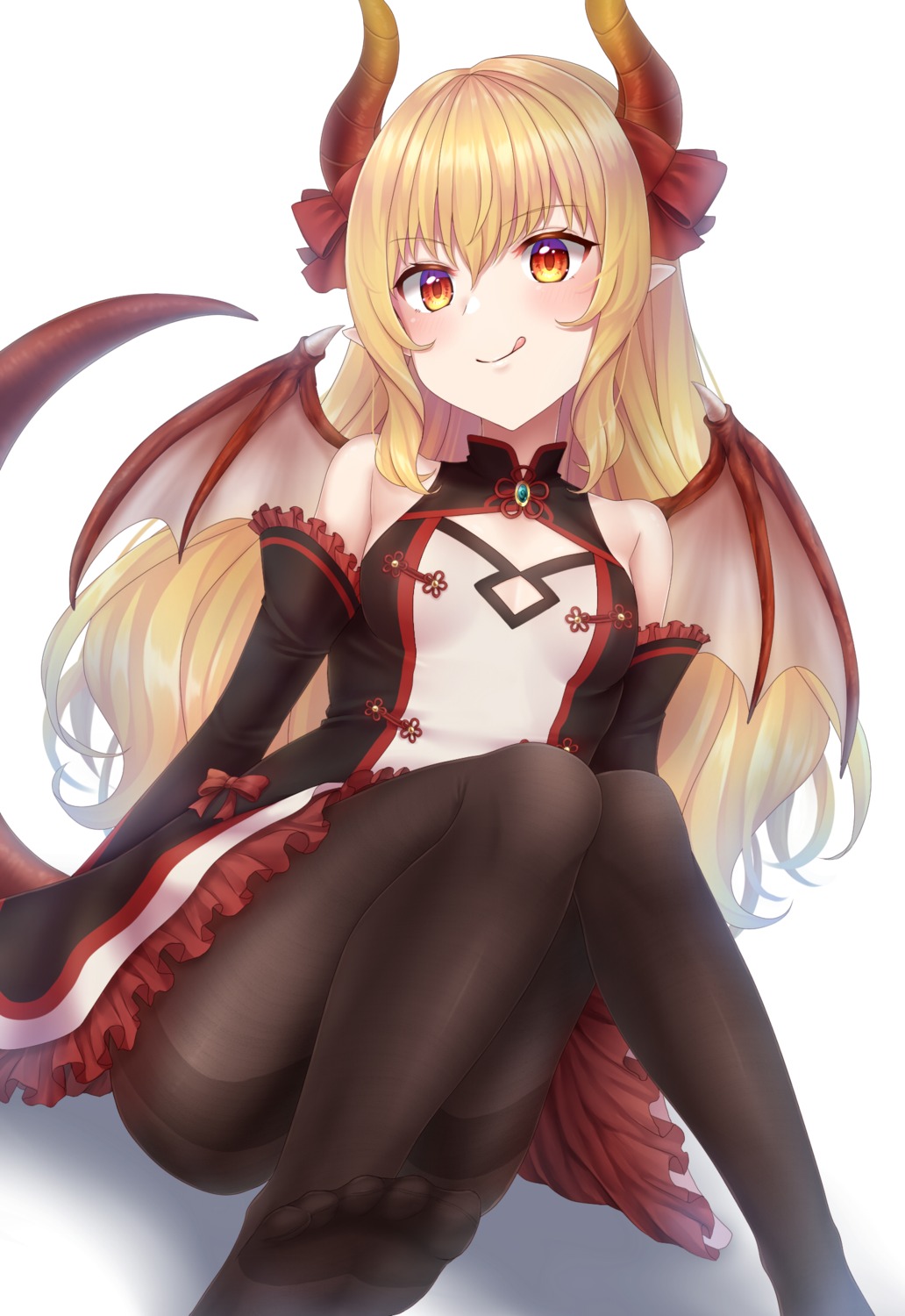 .live cleavage dress feet horns pantyhose pointy_ears ryuuzaki_awai skirt_lift tagme tail wings