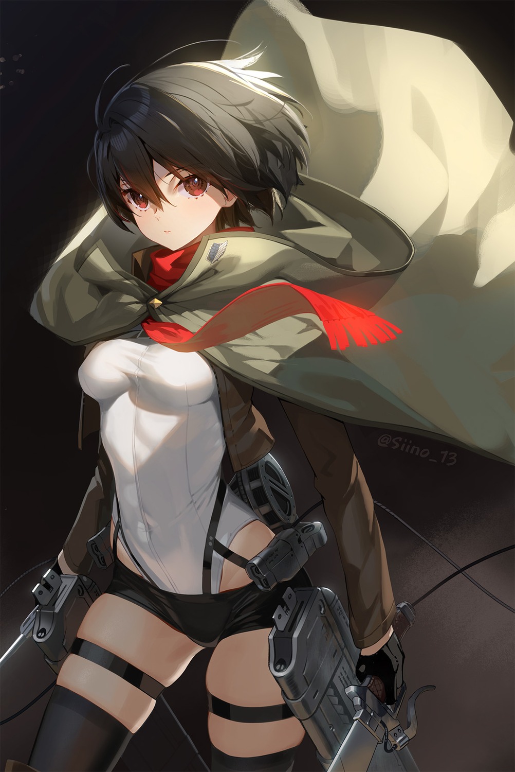 garter leotard mikasa_ackerman shingeki_no_kyojin siino sword thighhighs uniform