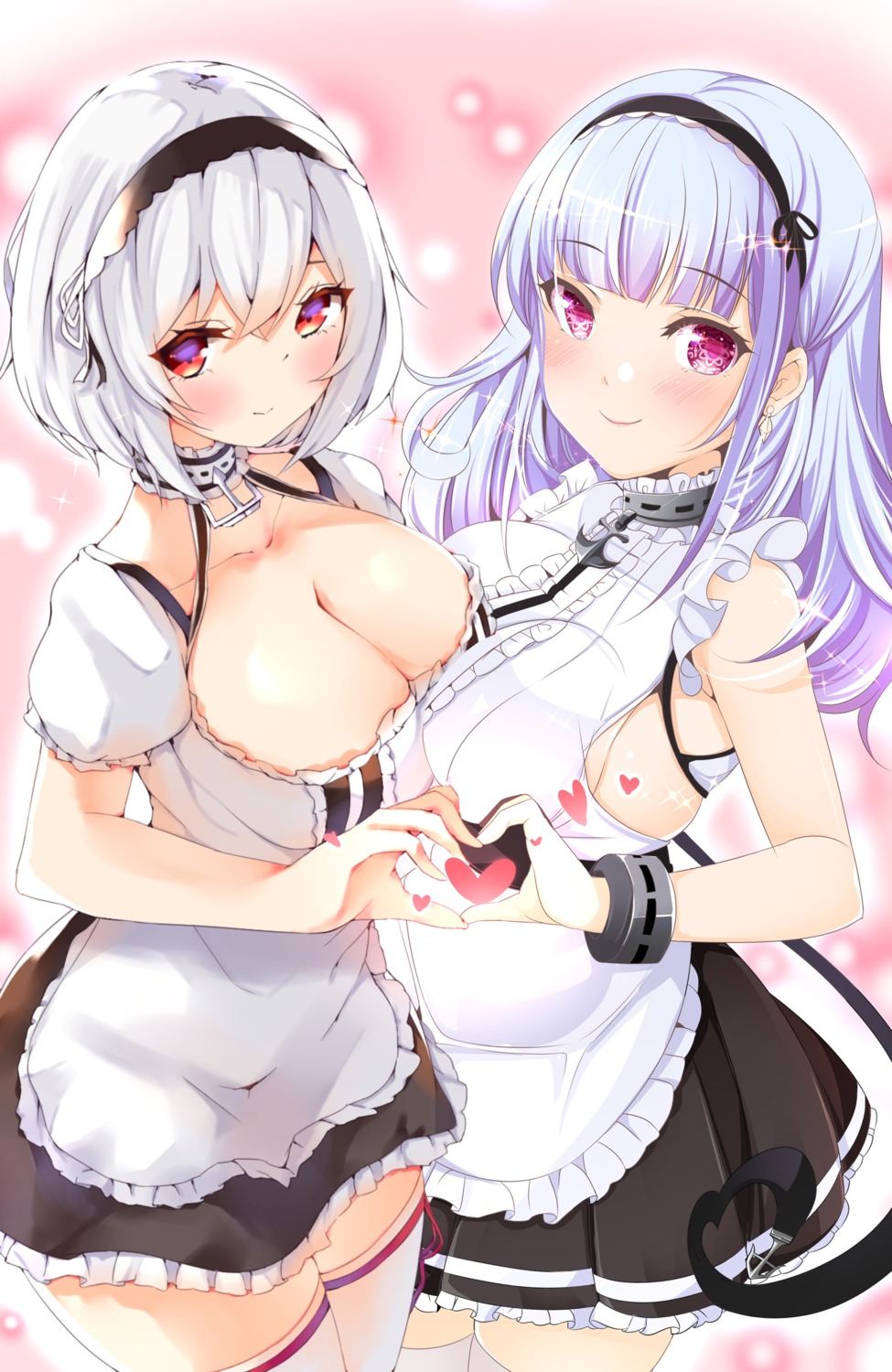 azur_lane cleavage dido_(azur_lane) maid no_bra origami_aya sirius_(azur_lane) symmetrical_docking thighhighs