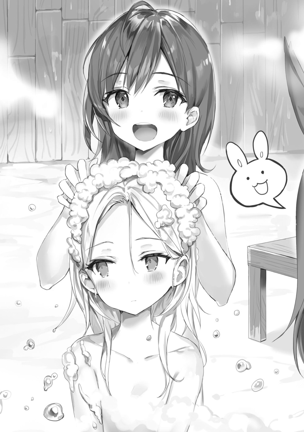 bathing last_embryo momoko_(momopoco) mondaiji_tachi_ga_isekai_kara_kuru_sou_desu_yo? monochrome naked