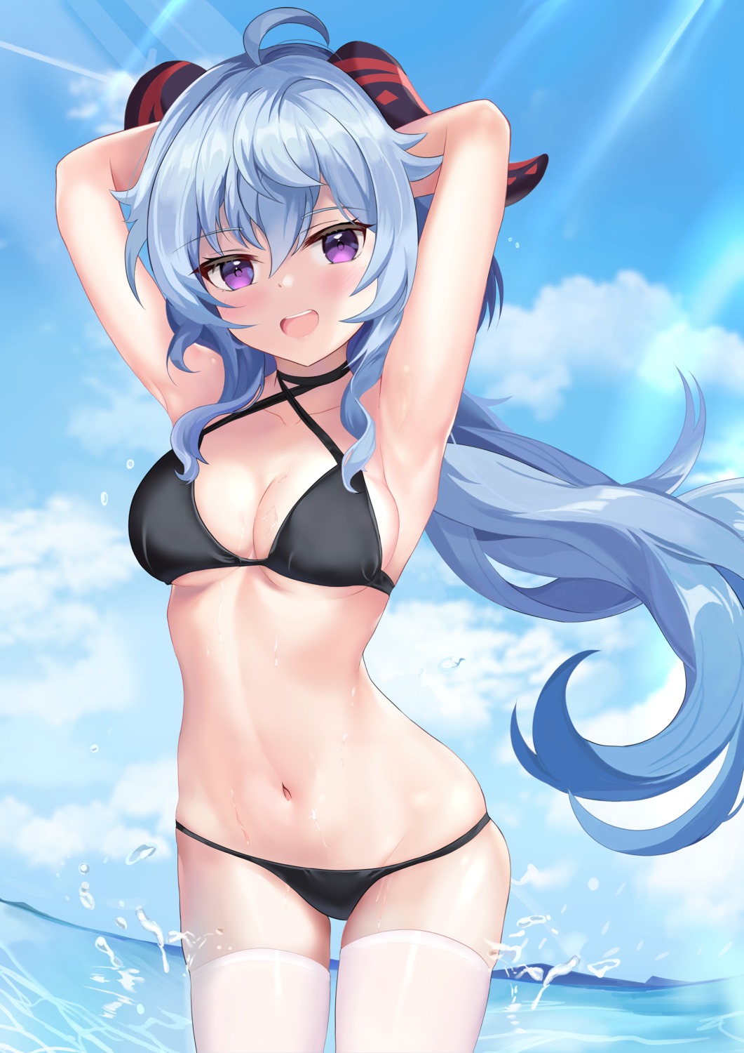 bikini ganyu genshin_impact horns swimsuits tagme thighhighs