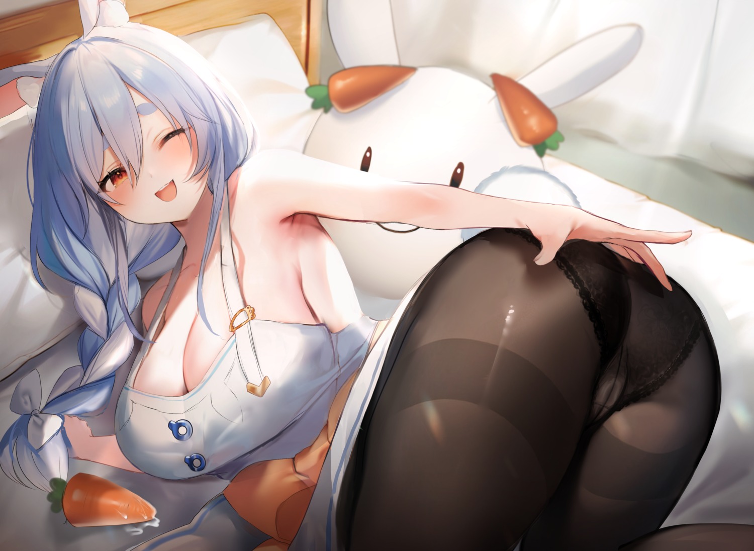 animal_ears ass bunny_ears cameltoe hololive maruccy pantsu pantyhose pekomama tail