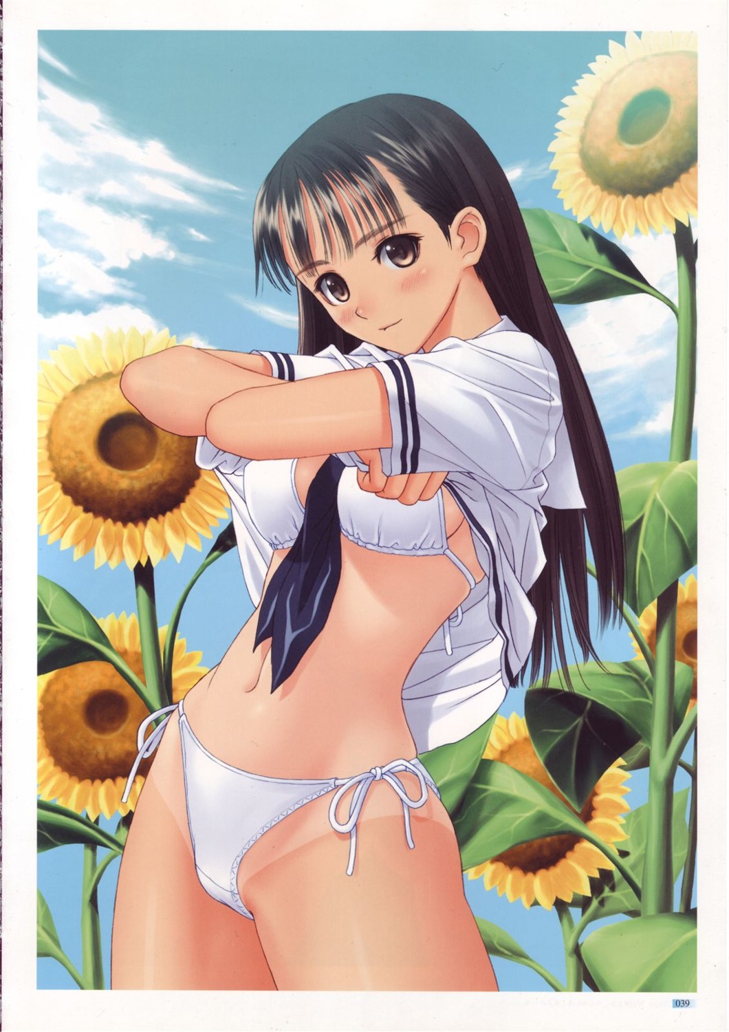 bikini mizushima_asa shirt_lift sora_no_iro_mizu_no_iro swimsuits tan_lines tony_taka undressing