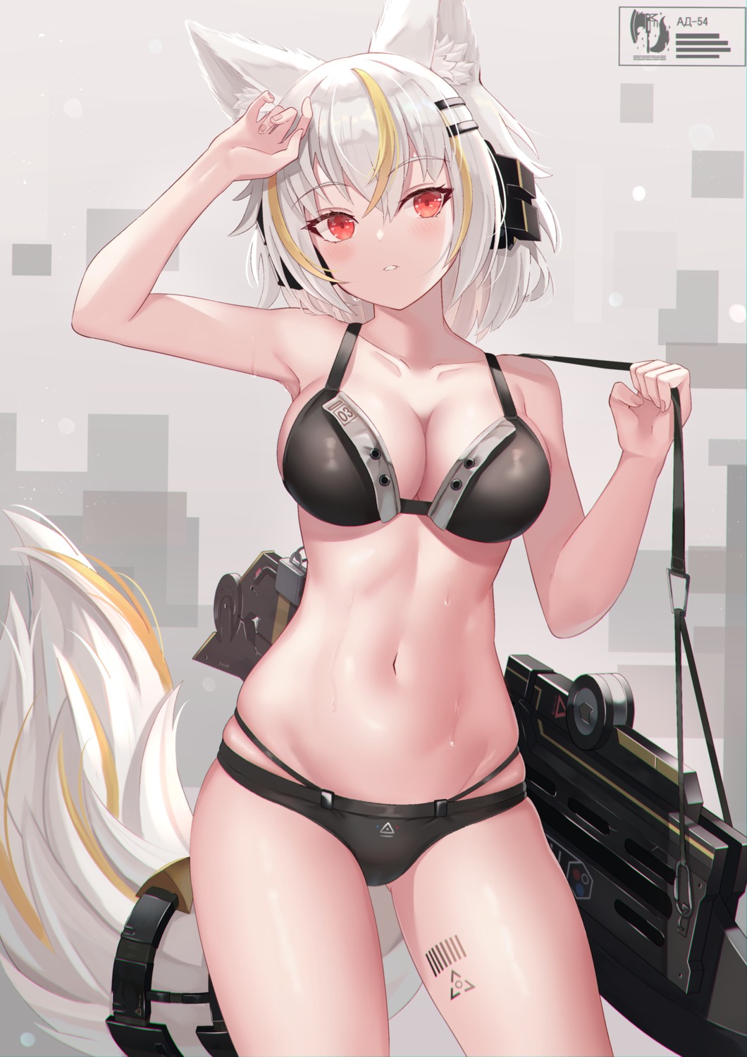 animal_ears bikini cleavage mirufuaa swimsuits tail tattoo weapon