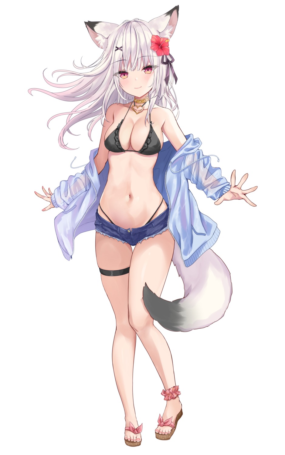 akino_ell animal_ears bikini garter open_shirt swimsuits tail