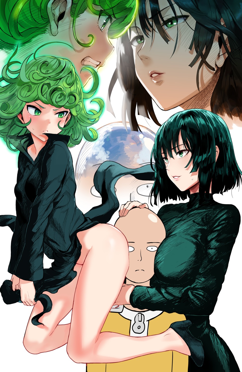 dress fubuki_(one_punch_man) heels hews nopan one_punch_man saitama skirt_lift tatsumaki_(one_punch_man)