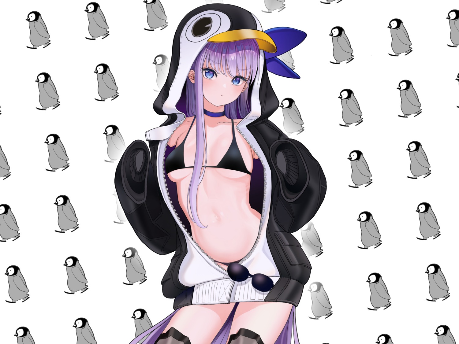 bikini fate/grand_order megane meltryllis open_shirt penguin sumida_bunchou swimsuits