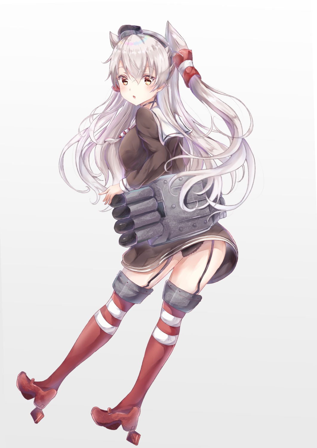 amatsukaze_(kancolle) ass heels kantai_collection pantsu sa-ya2 seifuku skirt_lift stockings thighhighs