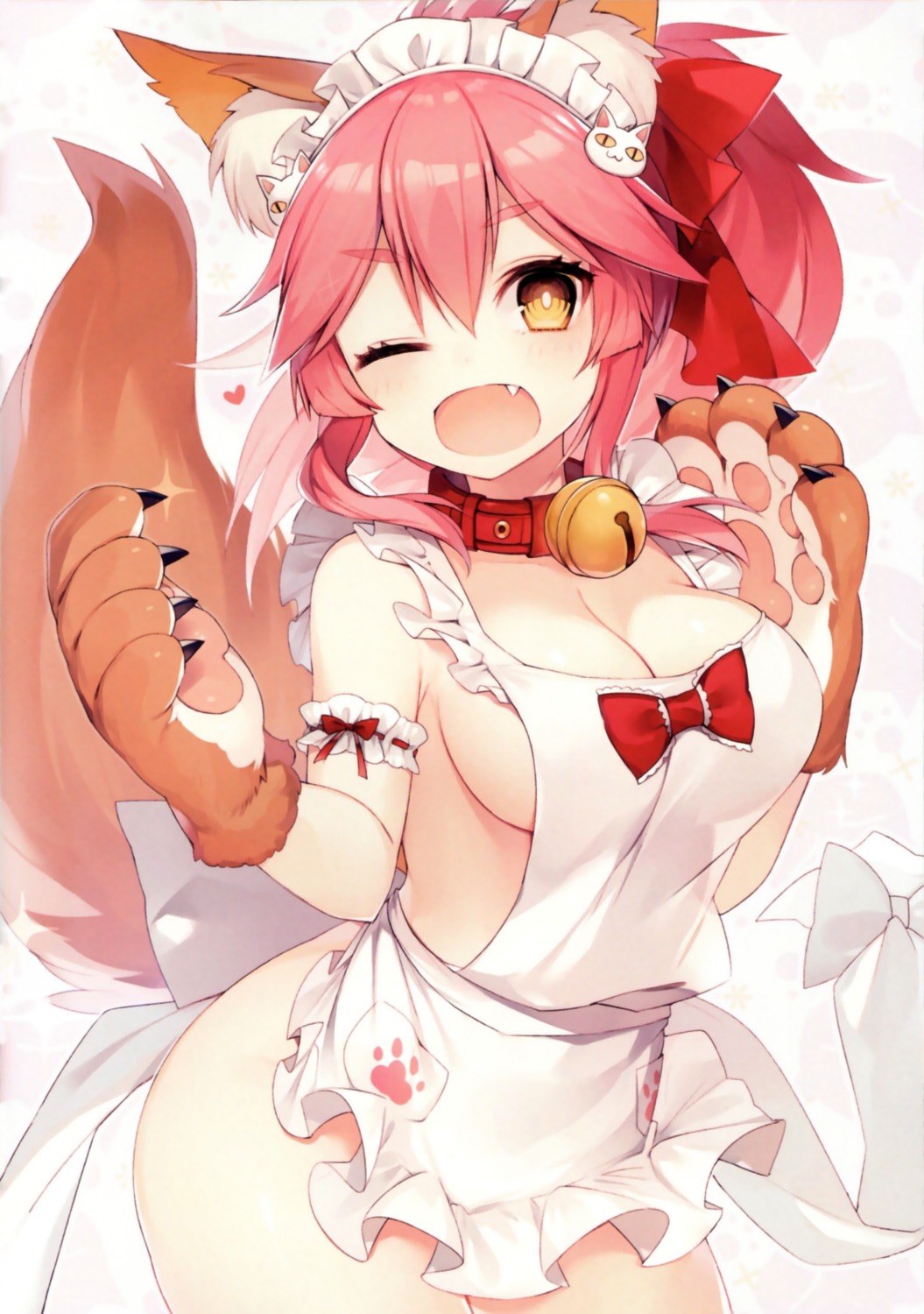 animal_ears fate/grand_order kitsune maid muryo naked_apron tail tamamo_cat