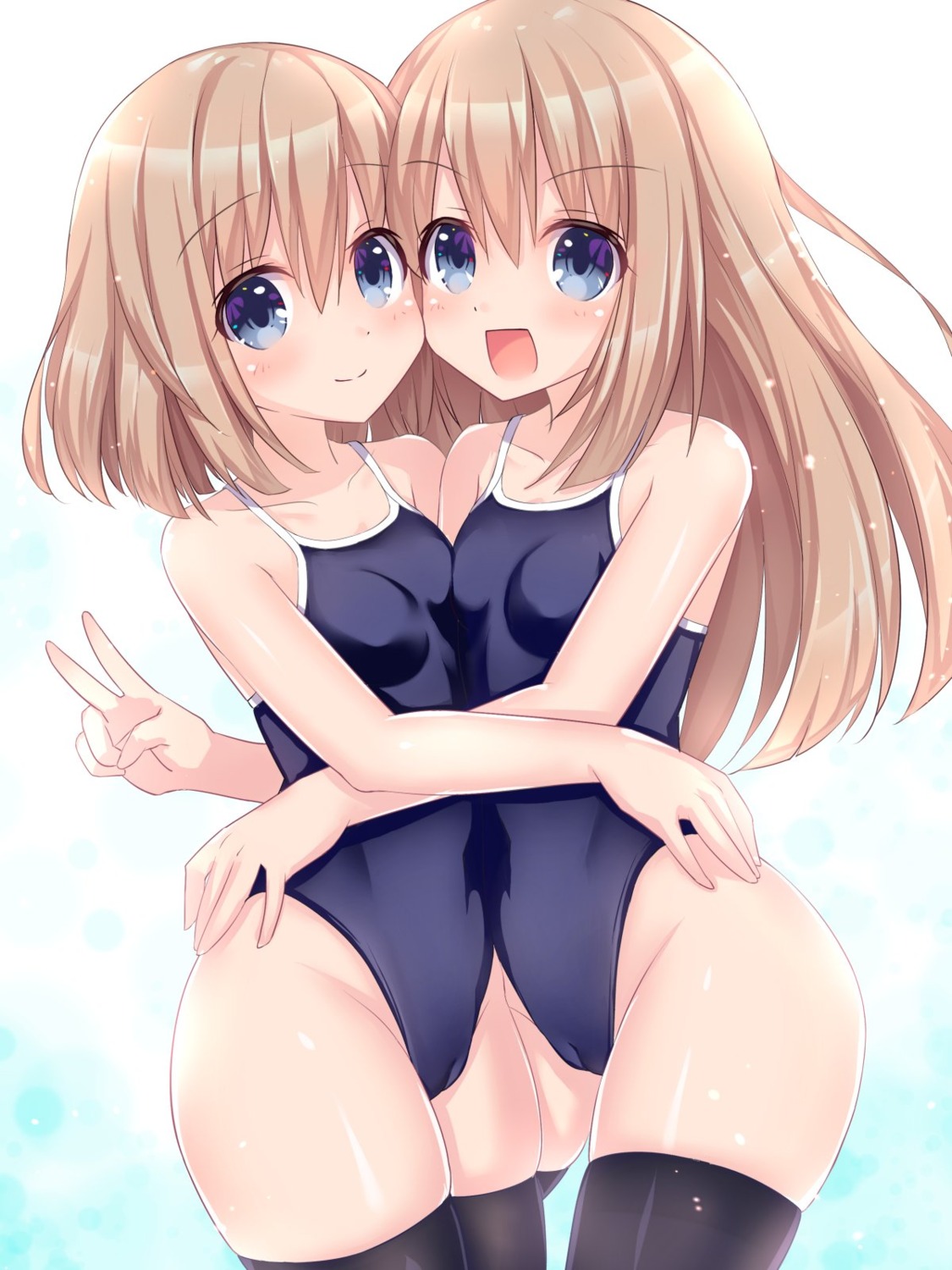 cameltoe kazuneko ram_(choujigen_game_neptune) rom_(choujigen_game_neptune) school_swimsuit swimsuits thighhighs