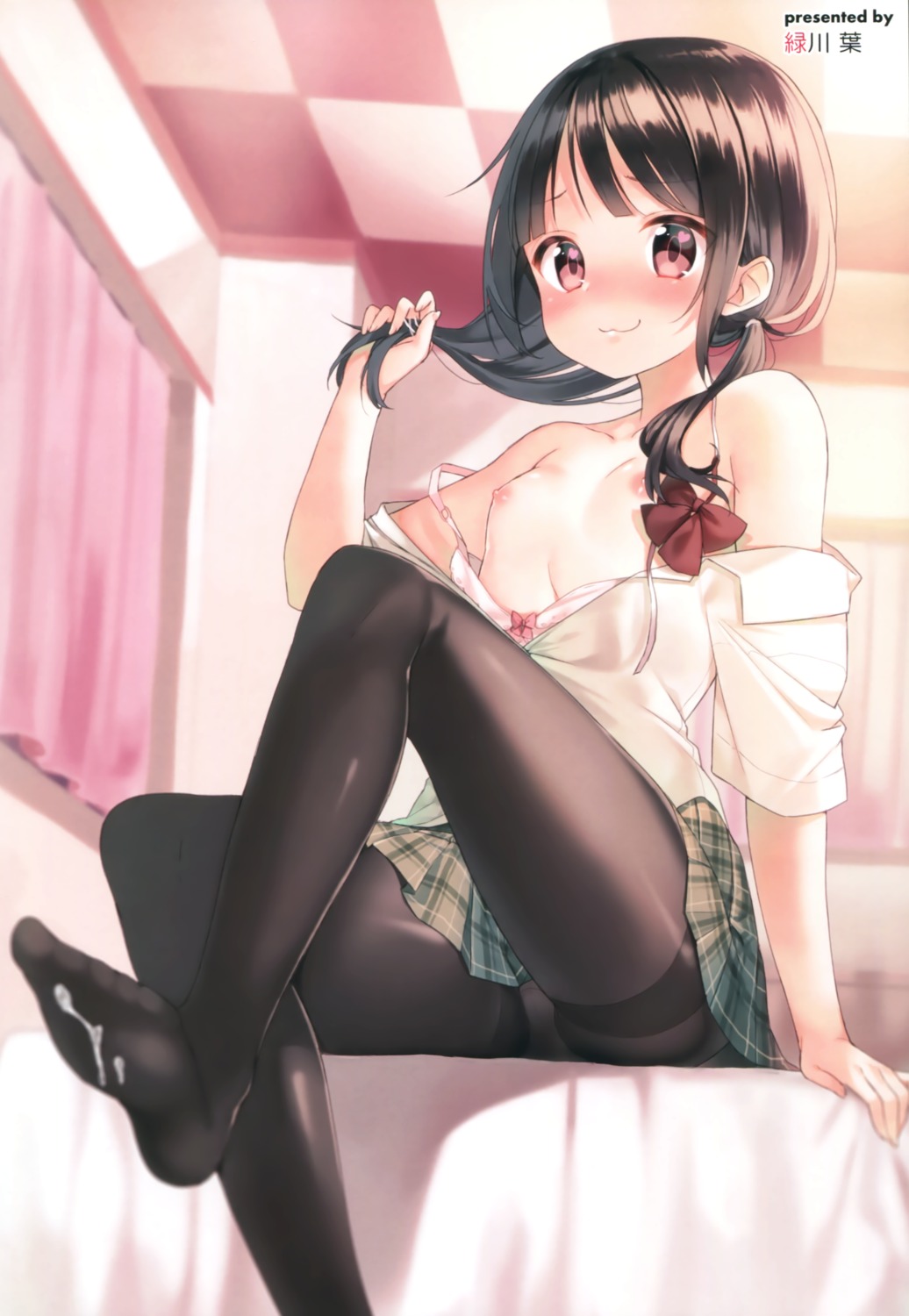 bra breasts cum feet loli midorikawa_you nipples open_shirt pantsu pantyhose seifuku