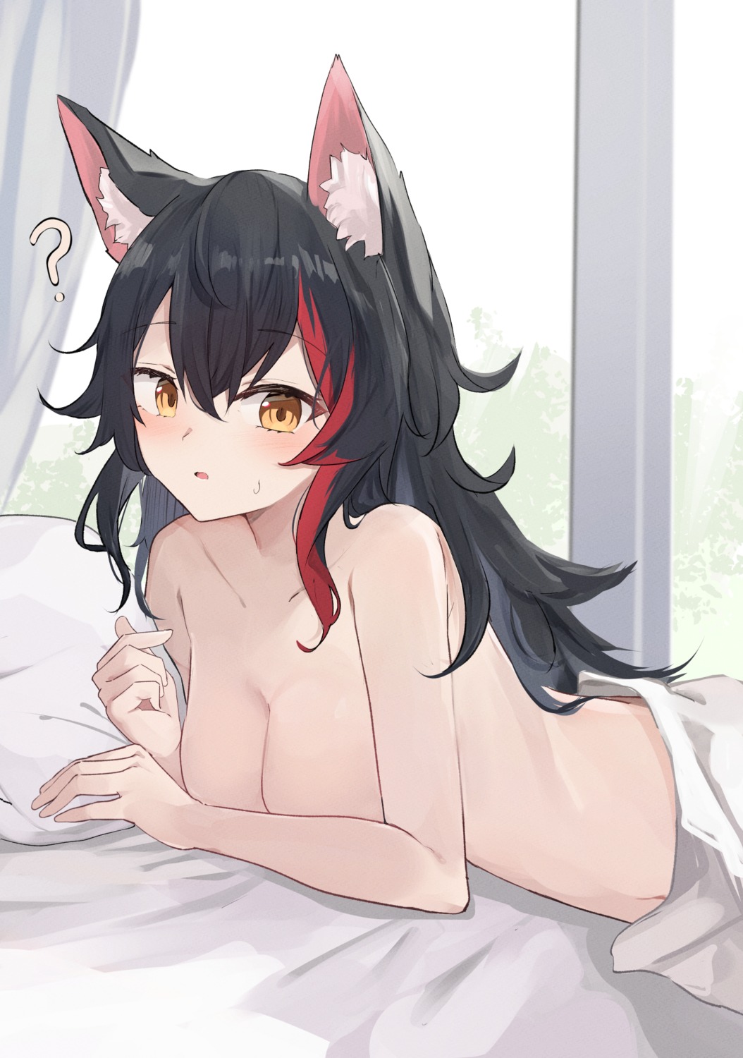 animal_ears hololive hololive_gamers ookami_mio sheets shuuzo3 topless