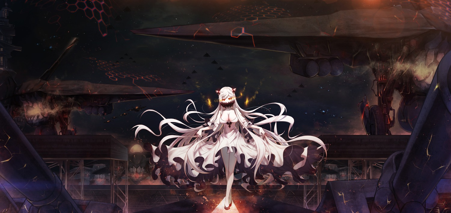 bae.c cleavage dress horns kantai_collection landscape midway_hime no_bra