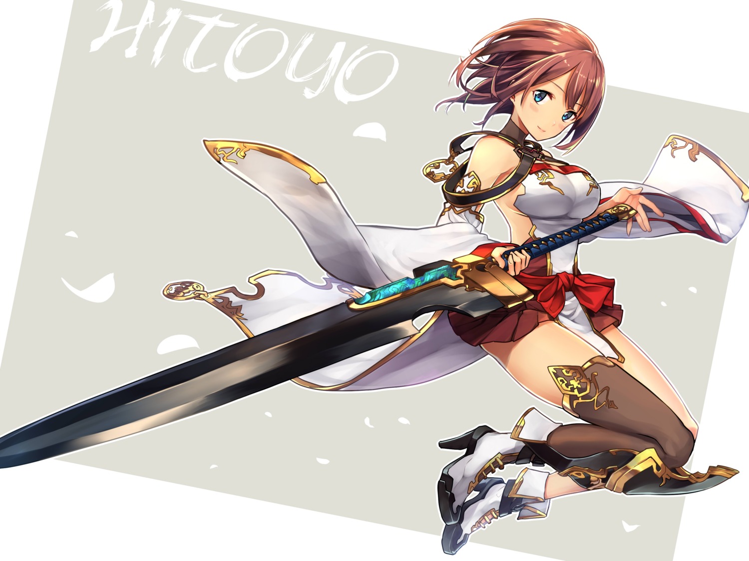 baffu heels hitoyo_(baffu) no_bra sword thighhighs